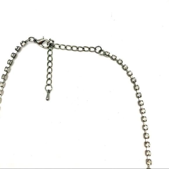 𝅺Double Drop Rhinestone Necklace Silver Vintage - Picture 4 of 14